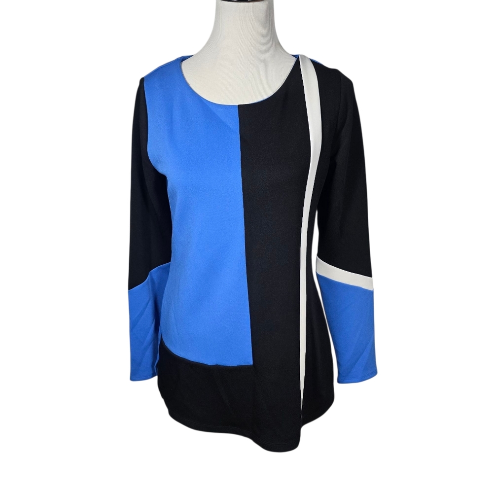 Worthington 12 Blue Black White Colorblock Boxy Long Sleeve Mini Dress